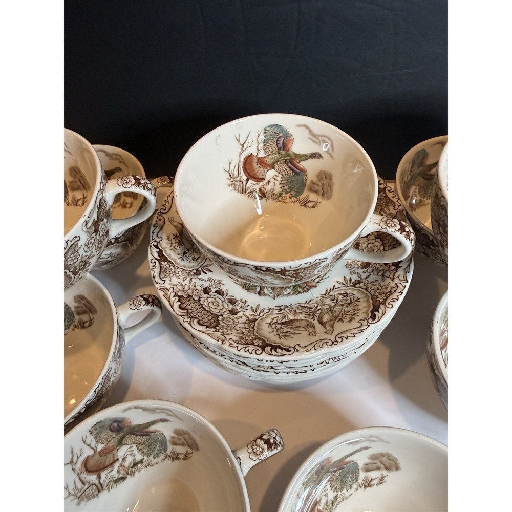 Johnson Bros Wild Turkey Native American Windsor Ware 9 Cups 10 Saucers Set - Picture 5 of 11